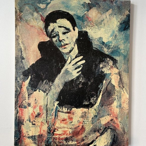 "SAD FACE CLOWN" Print on Canvas 28 x 22 Inches, MCM Mid-Century - Picture 1 of 12